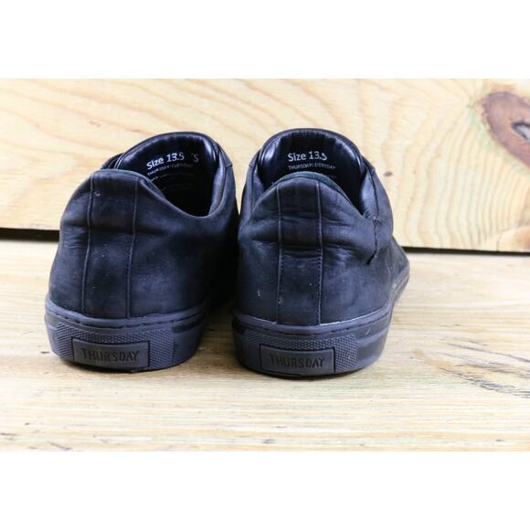 Thursday Everyday Sneakers Men 13.5 Black Leather Lace Up Handmade NO INSOLES - Picture 3 of 10